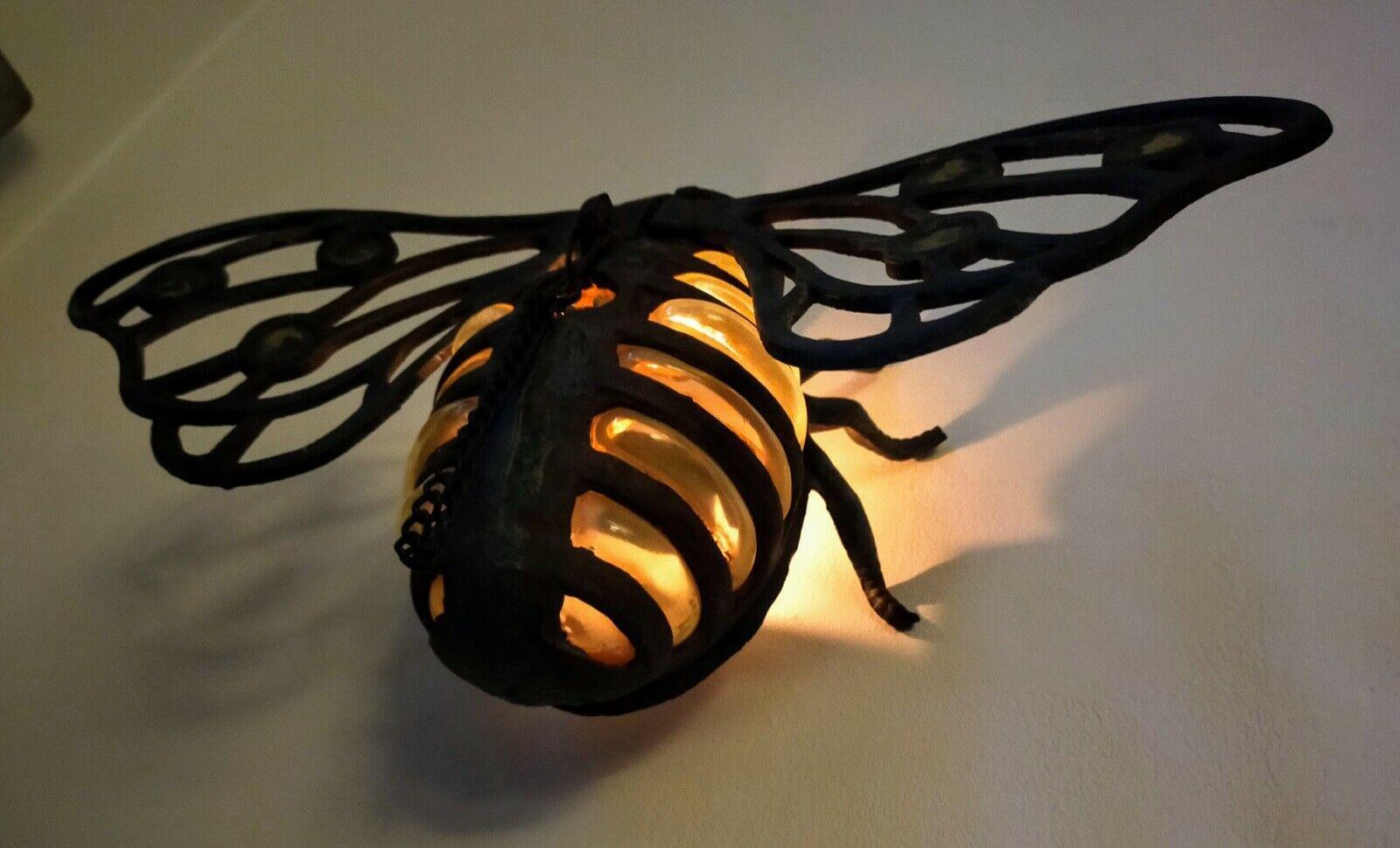 XL c1890 Art Nouveau Iron with Art Glass Bumble Bee Sculpture/ Table Lamp For Sale 8