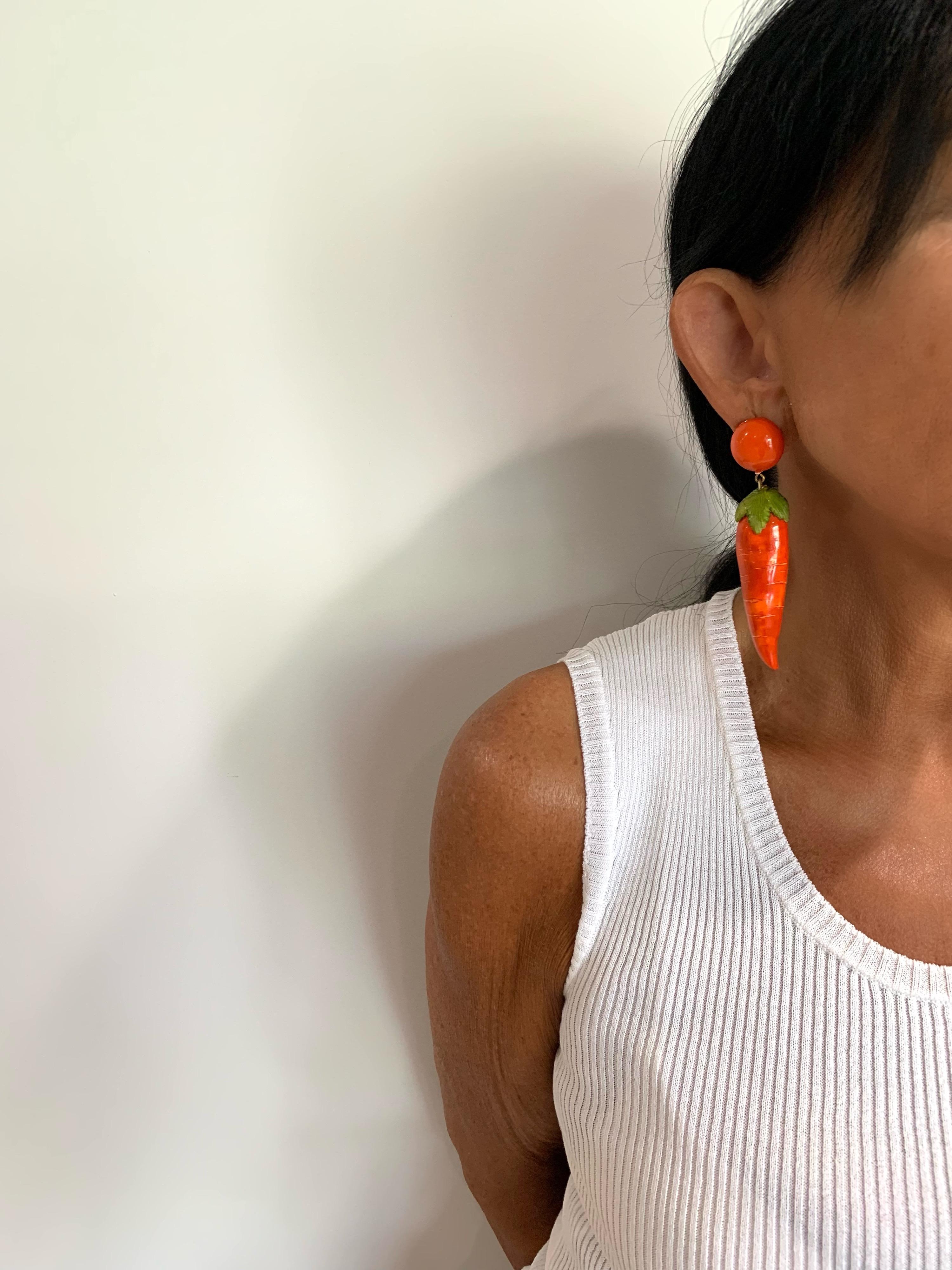 XL contemporary limited production carrot statement earrings handcrafted by Cilea Paris.
