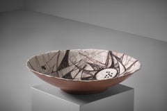 Xl Ceramic Bowl By Elio Schiavon with a Linear Composition, Italy 1960s