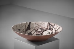 Xl Ceramic Bowl By Elio Schiavon with a Linear Composition, Italy 1960s