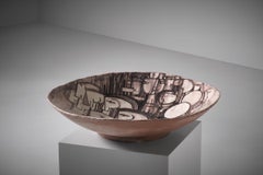XL Ceramic Bowl By Elio Schiavon with Figural Motifs, Italy 1960s