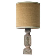 XL Ceramic Brown Brutalist Lamp, Neutral Custom Lampshade by R. Houben