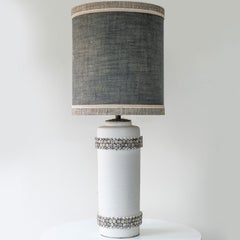 XL Ceramic Floor Lamp Glass Pebble Bands, Gray Custom Lampshade by R. Houben