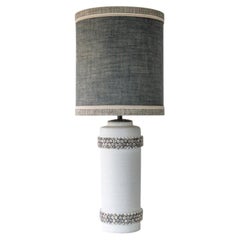 XL Ceramic Floor Lamp Glass Pebble Bands, Gray Custom Lampshade by R. Houben