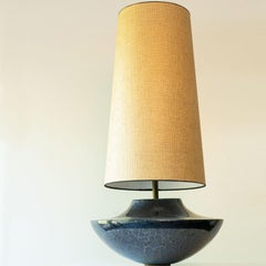 XL Ceramic Floor Table Lamp Cool Grey Blue, New Sand Silk Lampshade by R. Houben