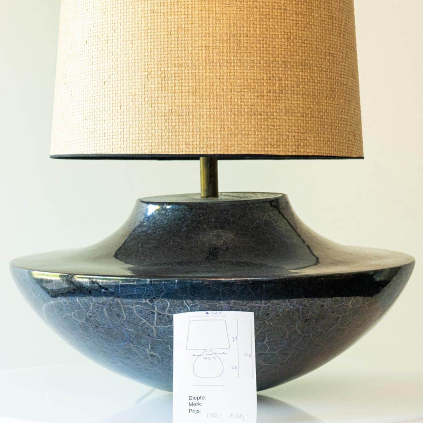 Mid-Century Modern XL Ceramic Floor Table Lamp Cool Grey Blue, New Sand Silk Lampshade by R. Houben For Sale
