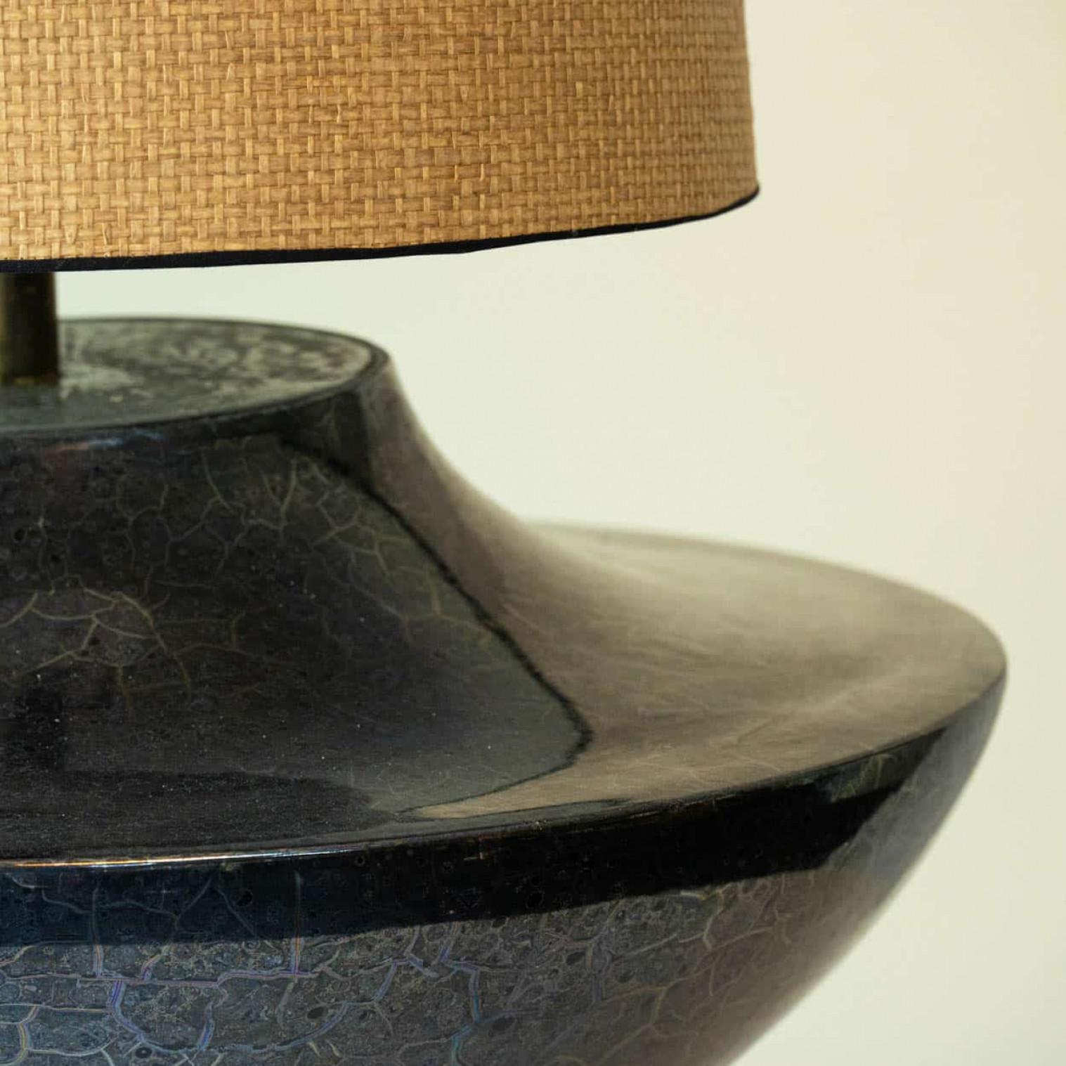 Mid-Century moderno XL Ceramic Floor Table Lamp Cool Grey Blue, New Sand Silk Lampshade by R. Houben in vendita