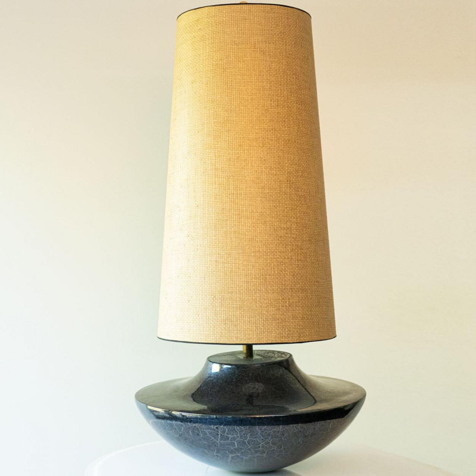 Francese XL Ceramic Floor Table Lamp Cool Grey Blue, New Sand Silk Lampshade by R. Houben in vendita