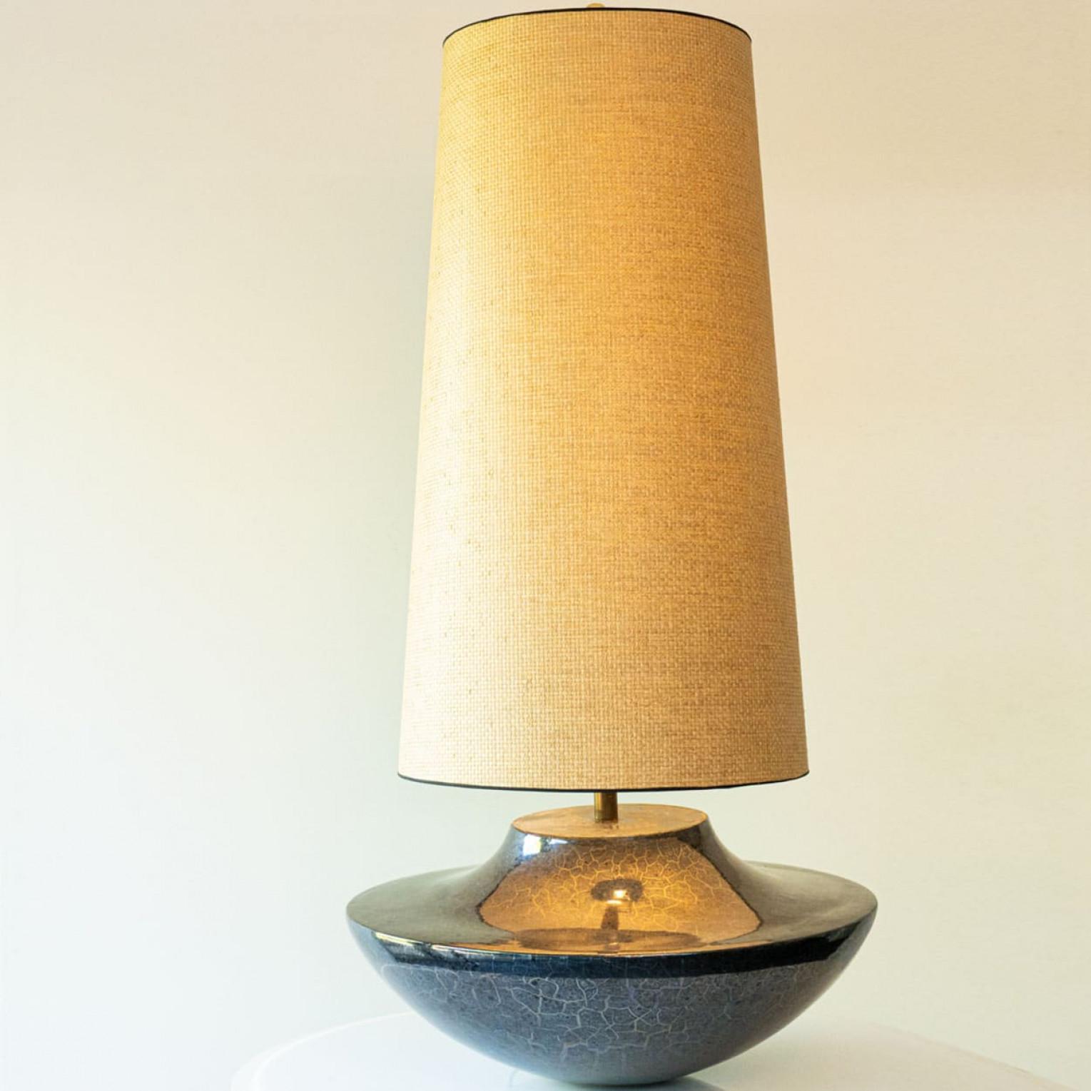 Fine XX secolo XL Ceramic Floor Table Lamp Cool Grey Blue, New Sand Silk Lampshade by R. Houben in vendita