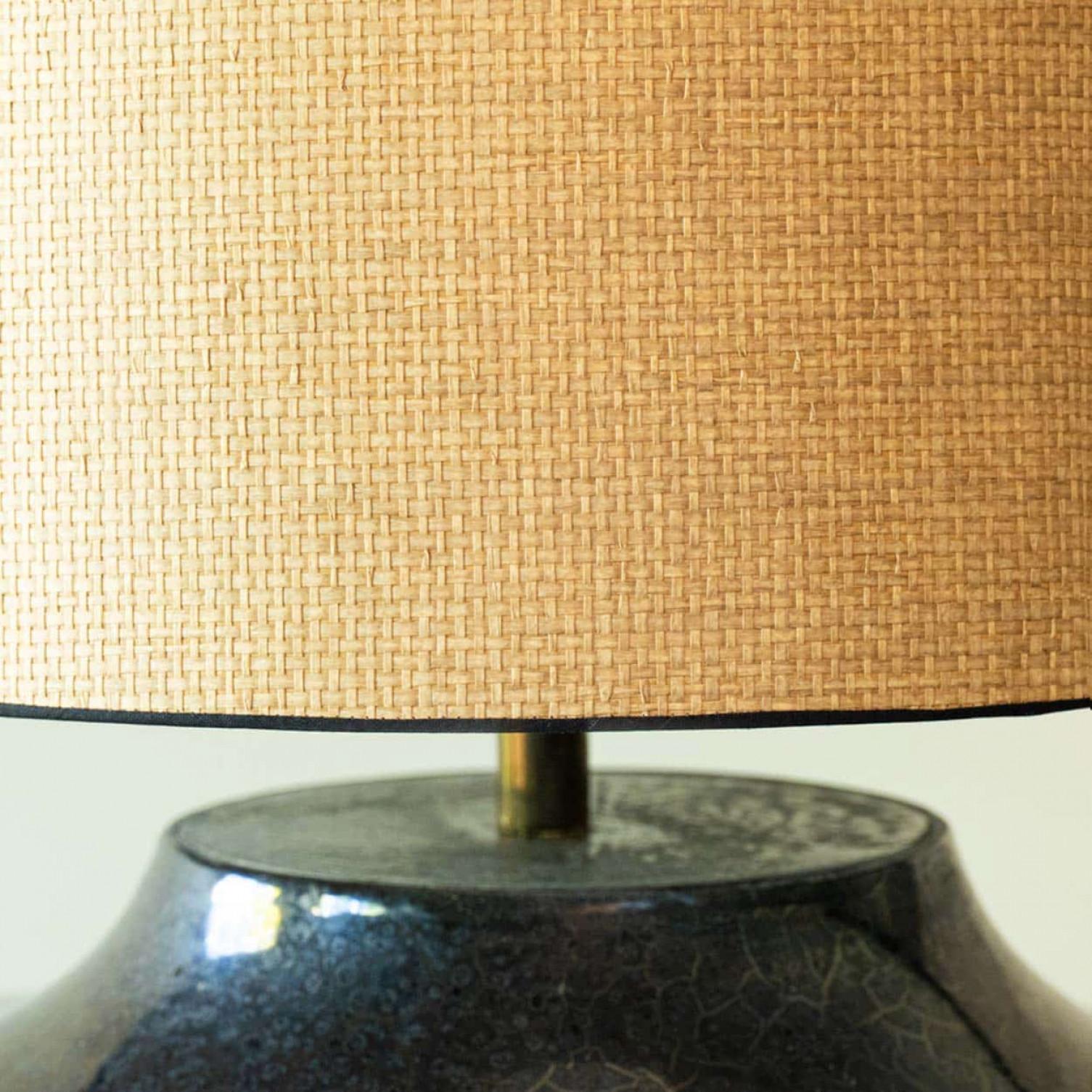XL Ceramic Floor Table Lamp Cool Grey Blue, New Sand Silk Lampshade by R. Houben in vendita 1