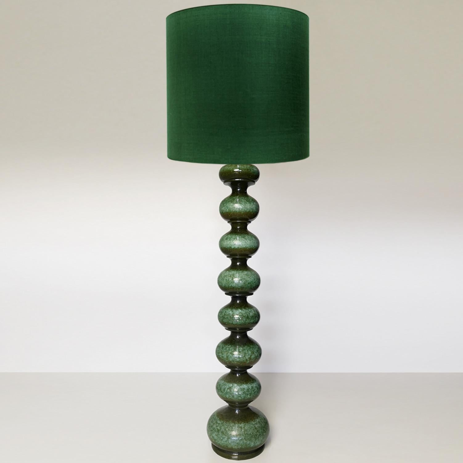 German XL Ceramic Floorlamp by Kaiser with New Silk Lampshade by René Houben