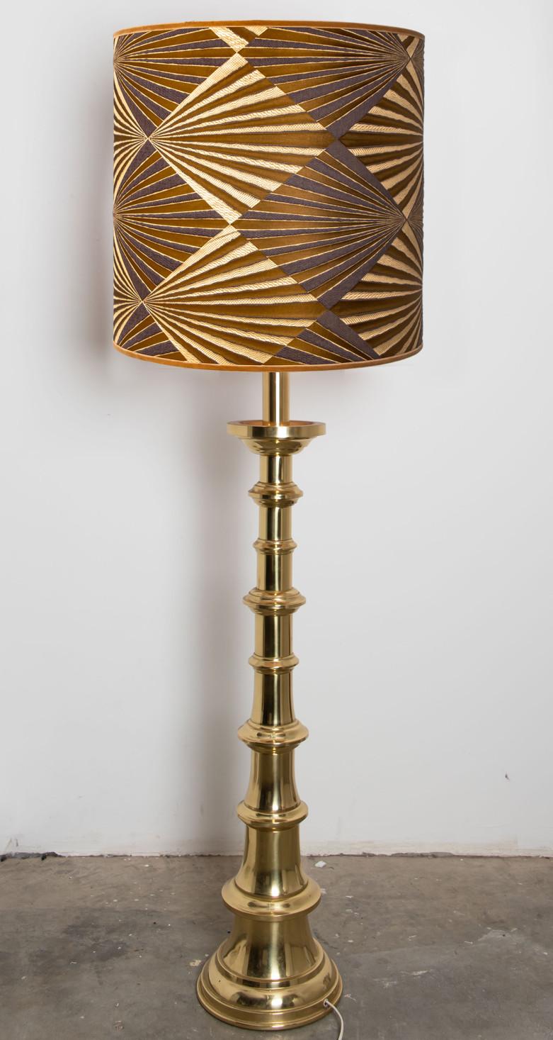 Mid-20th Century XL Ceramic Floorlamp by Kaiser with New Silk Lampshade Dedar For Sale