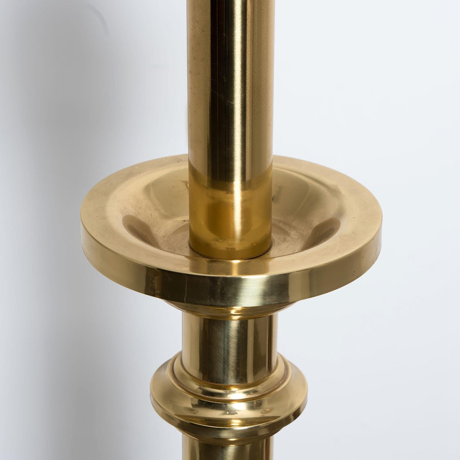 Brass XL Ceramic Floorlamp by Kaiser with New Silk Lampshade Dedar For Sale