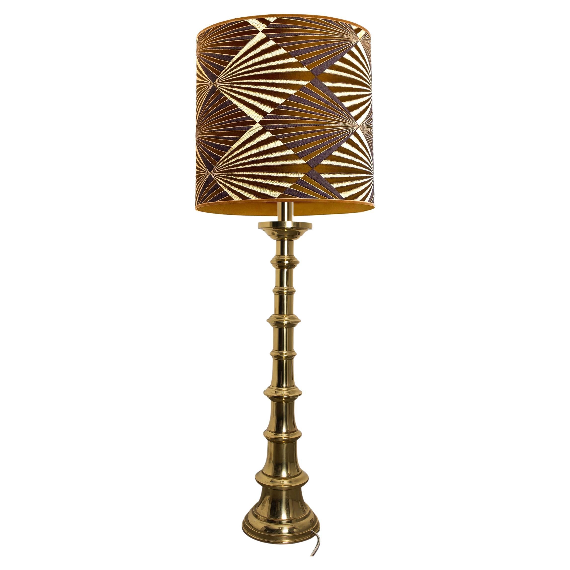 XL Ceramic Floorlamp by Kaiser with New Silk Lampshade Dedar For Sale