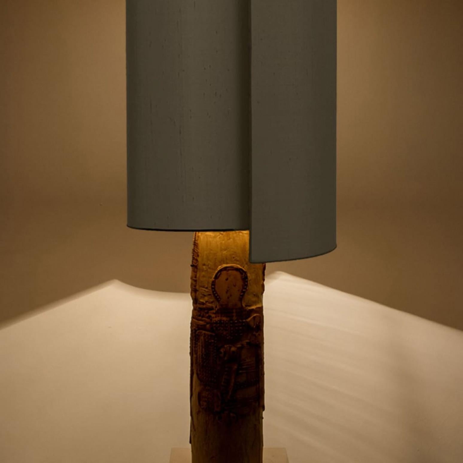 XL Ceramic Table Lamp B. Rooke, Beige Silk Lampshade by R. Houben, 1970 im Angebot 2