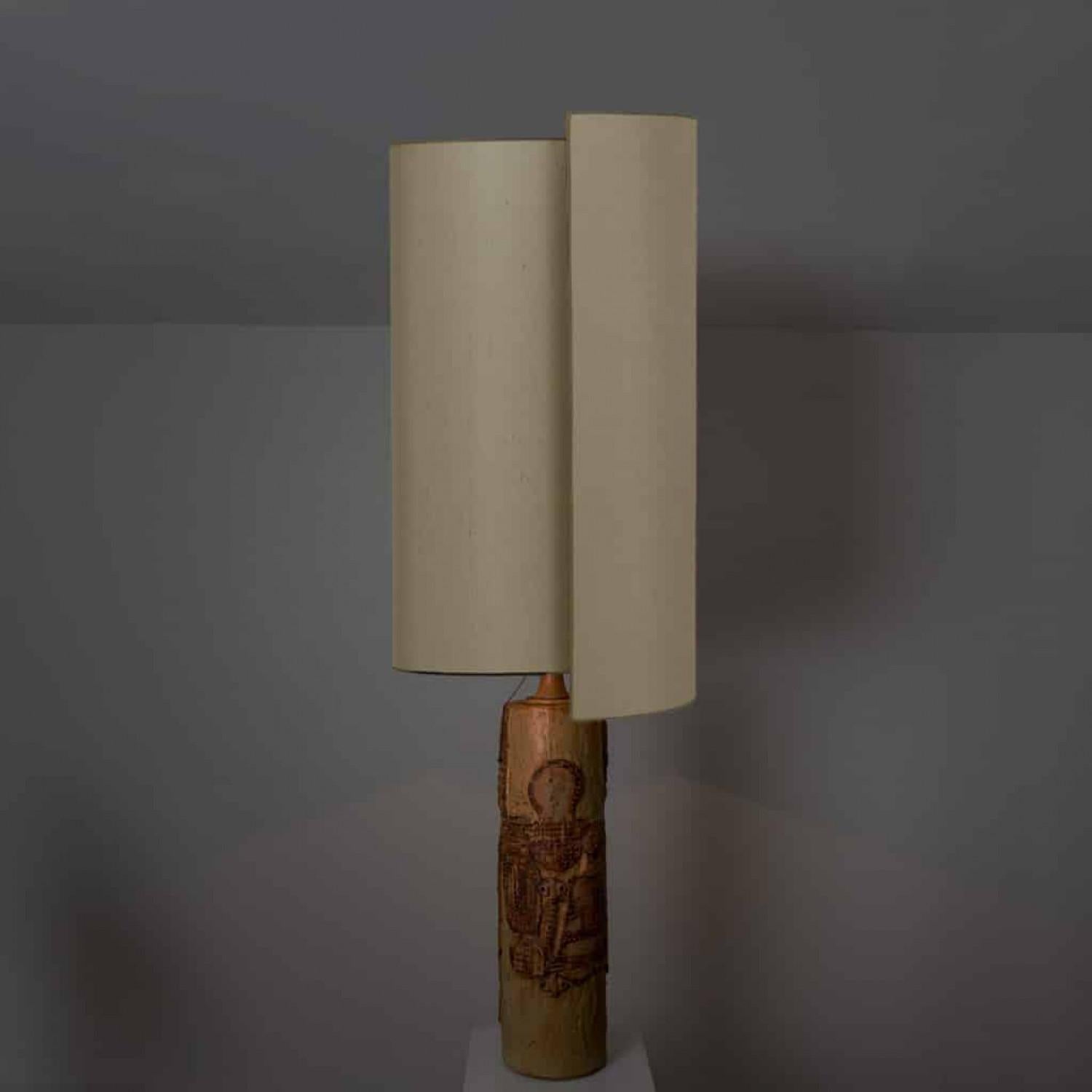XL Ceramic Table Lamp B. Rooke, Beige Silk Lampshade by R. Houben, 1970 im Angebot 3