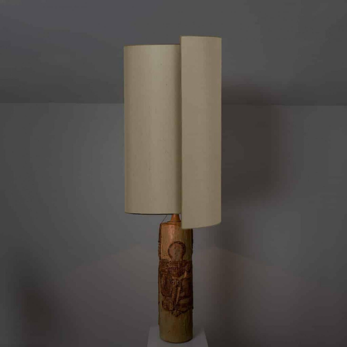 Lampe de table en céramique XL I. B. Rooke, abat-jour en soie beige de R. Houben, 1970 en vente 3