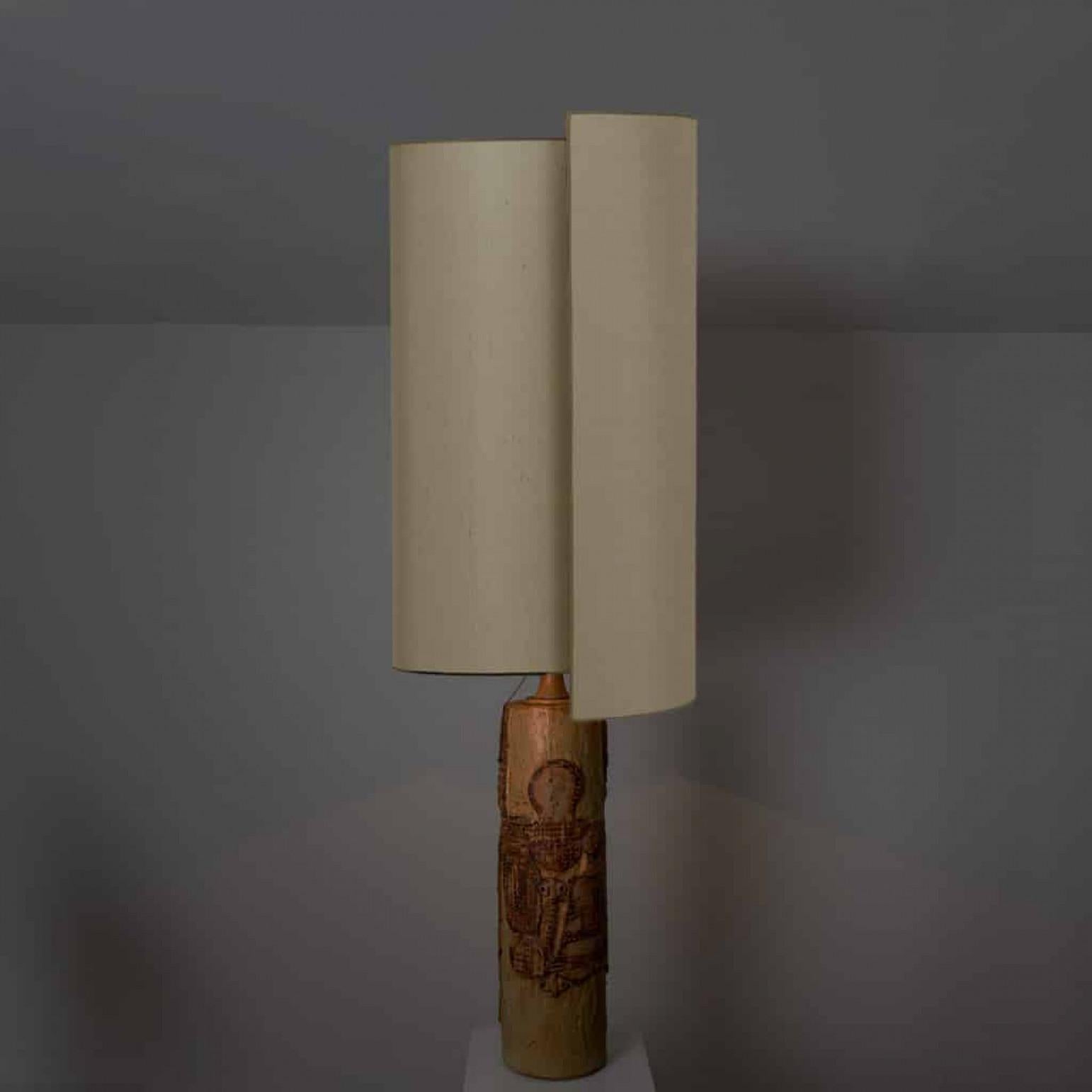 Lampe de table en céramique XL I. B. Rooke, abat-jour en soie beige de R. Houben, 1970 en vente 3