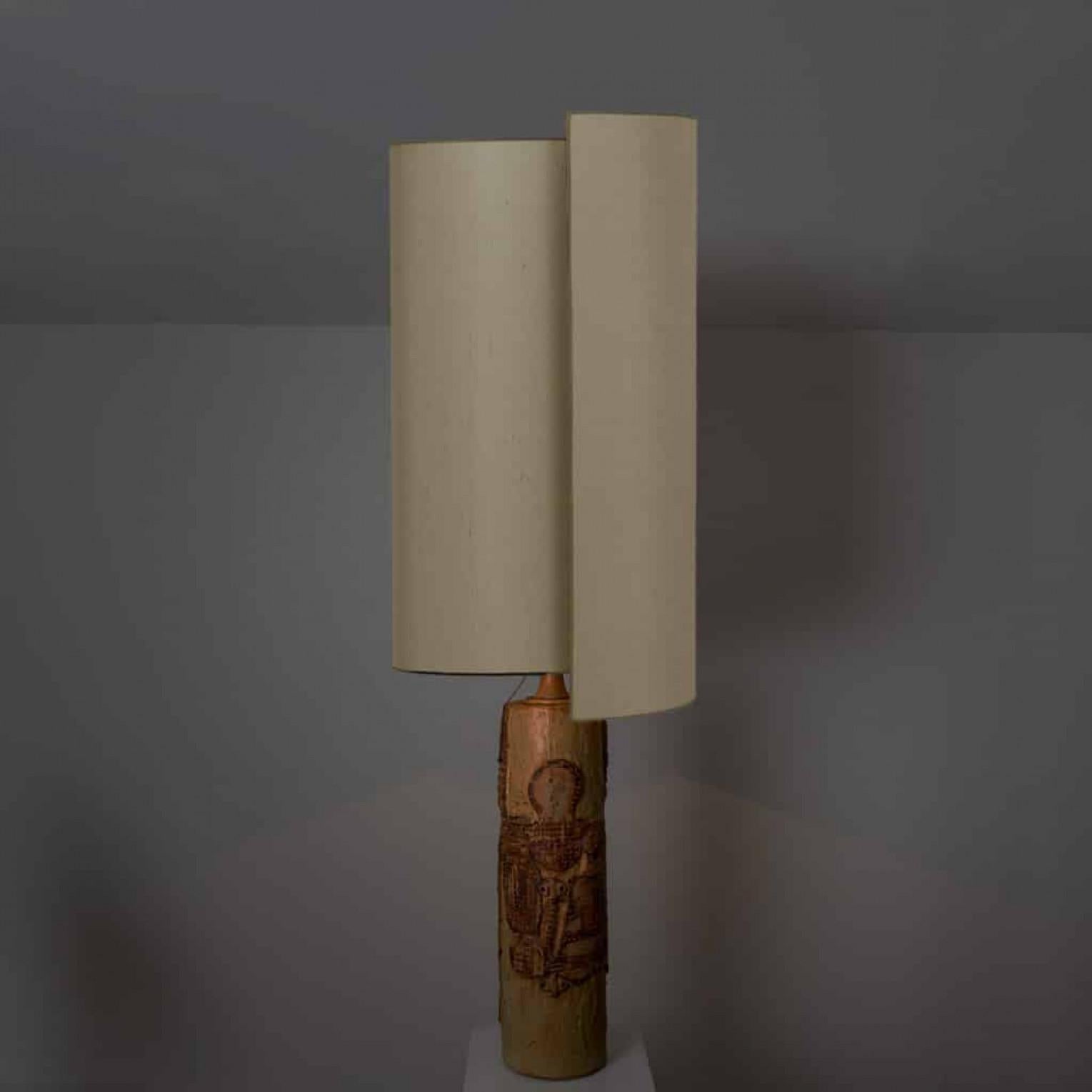 XL Ceramic Table Lamp B. Rooke, Beige Silk Lampshade by R. Houben, 1970 For Sale 4