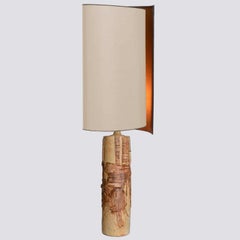 XL Keramische Tischlampe B. Rooke, Lampenschirm aus beiger Seide von R. Houben, 1970
