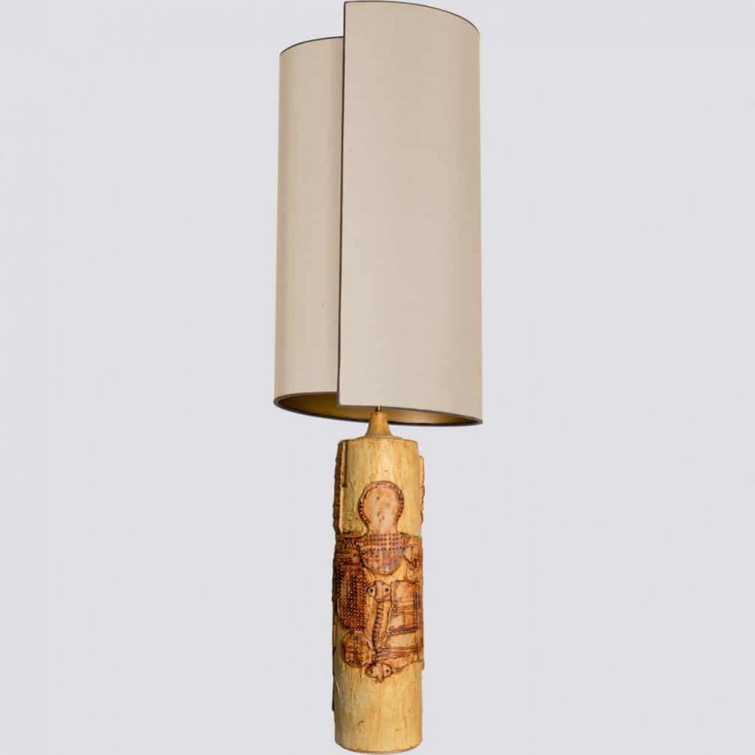 XL Ceramic Table Lamp B. Rooke, Beige Silk Lampshade by R. Houben, 1970 (Moderne der Mitte des Jahrhunderts) im Angebot