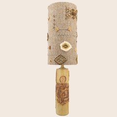 XL Ceramic Table Lamp B. Rooke, Earth Tones Lampshade by R. Houben, 1970