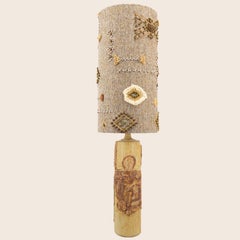 XL Ceramic Table Lamp B. Rooke, Earth Tones Lampshade by R. Houben, 1970
