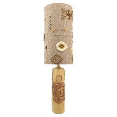 XL Ceramic Table Lamp B. Rooke, Earth Tones Lampshade by R. Houben, 1970