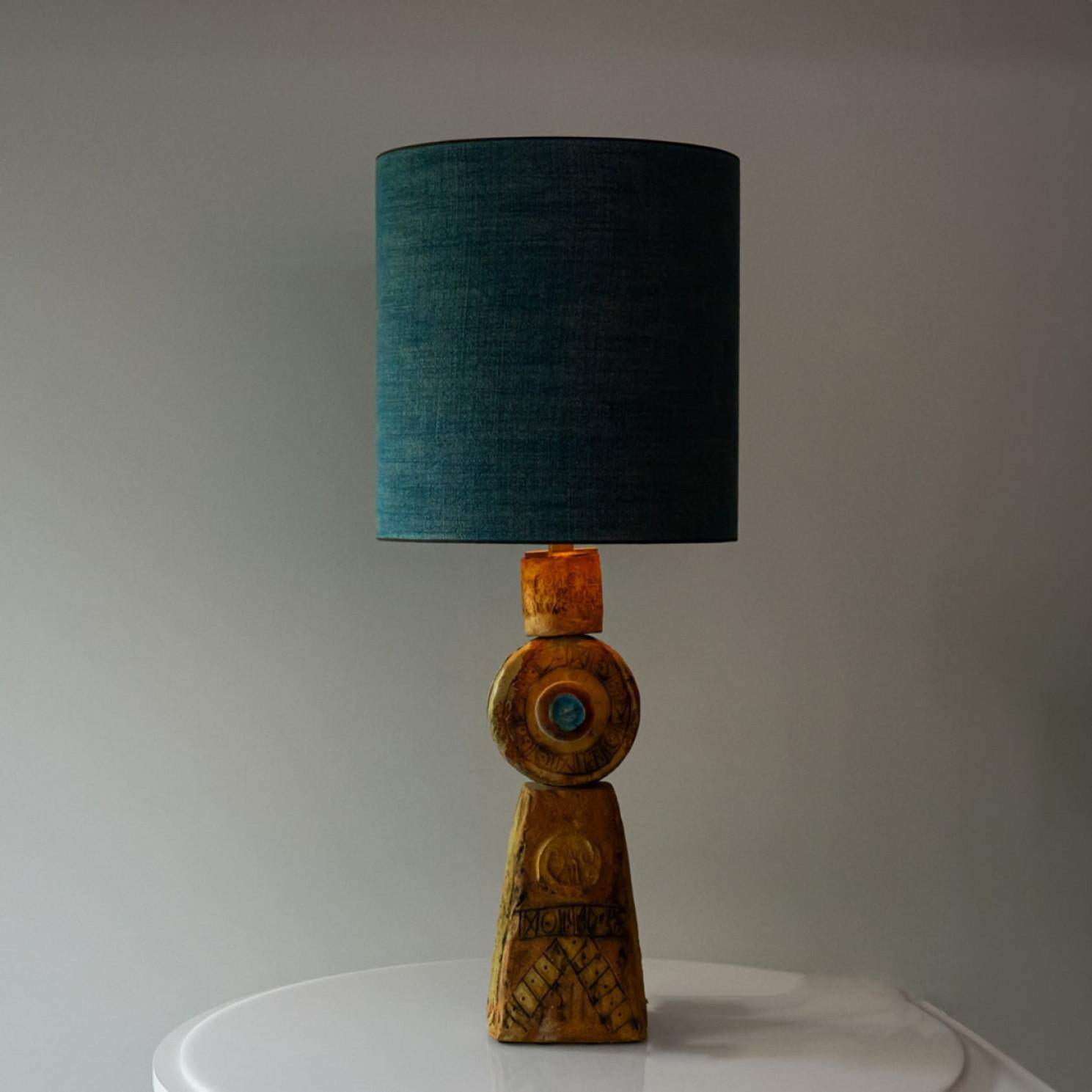 XL Keramik-Tischlampe von B. Rooke, neu, blauer Lampenschirm von R. Houben, 1970 3