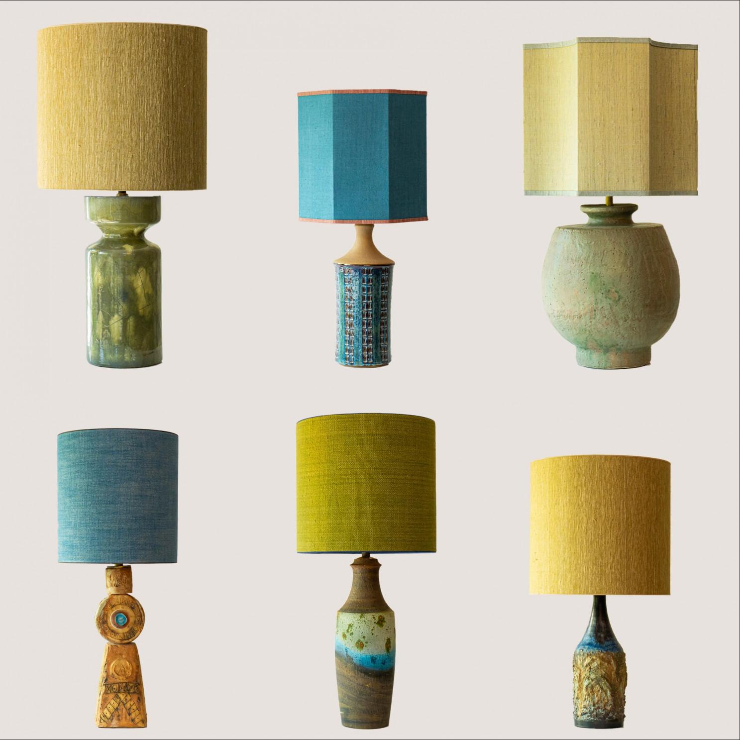 XL Keramik-Tischlampe von B. Rooke, neu, blauer Lampenschirm von R. Houben, 1970 im Angebot 4
