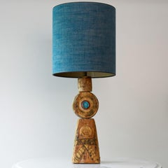 XL Ceramic Table Lamp by B. Rooke, New Blue Lampshade by R. Houben, 1970