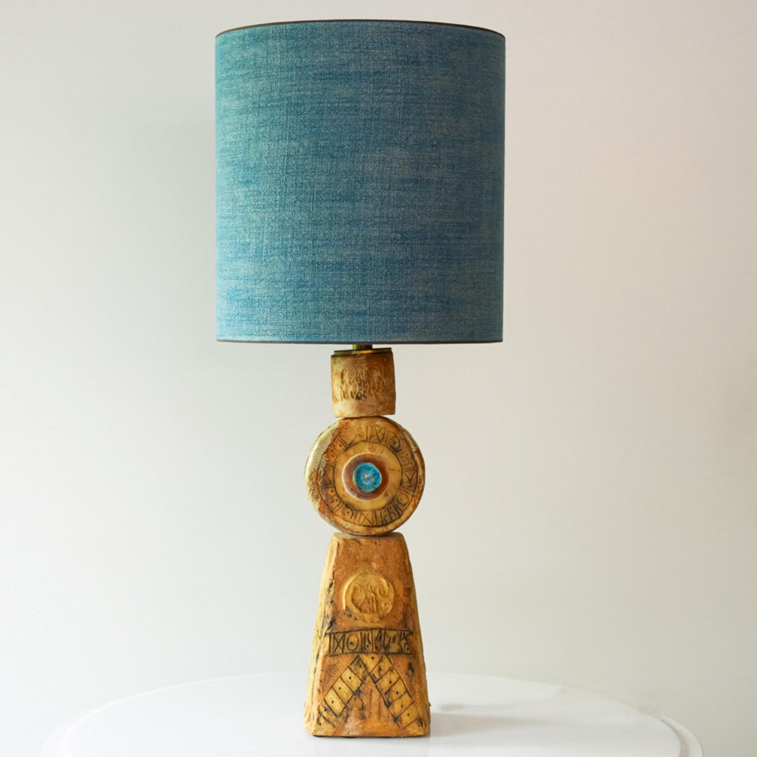 XL Keramik-Tischlampe von B. Rooke, neu, blauer Lampenschirm von R. Houben, 1970 (Moderne der Mitte des Jahrhunderts)