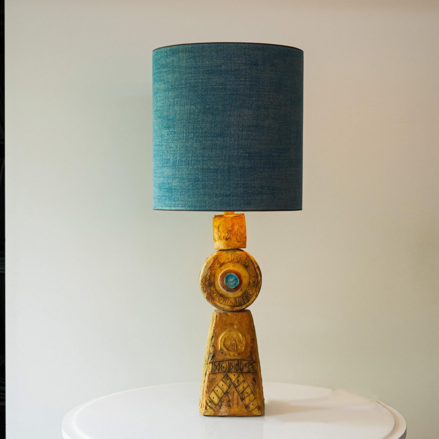 XL Keramik-Tischlampe von B. Rooke, neu, blauer Lampenschirm von R. Houben, 1970 im Zustand „Gut“ in Rijssen, NL