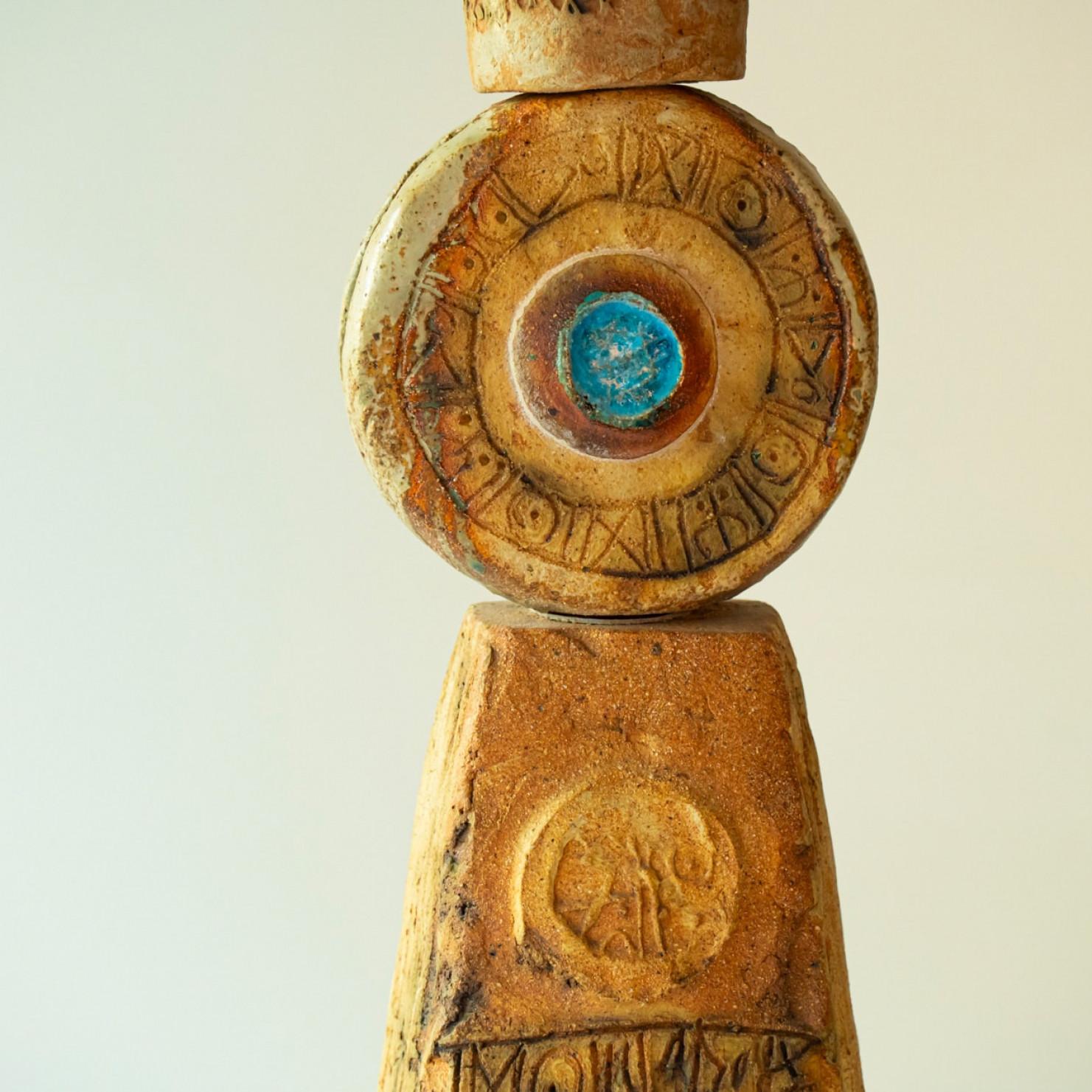 XL Keramik-Tischlampe von B. Rooke, neu, blauer Lampenschirm von R. Houben, 1970 (Ende des 20. Jahrhunderts)