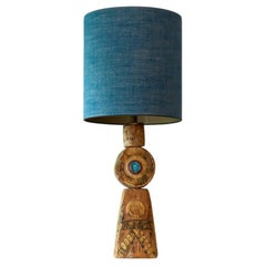 Vintage XL Ceramic Table Lamp by B. Rooke, New Blue Lampshade by R. Houben, 1970