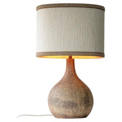 XL Ceramic Terracotta Floor Lamp, Neutral Custom Lampshade by R. Houben