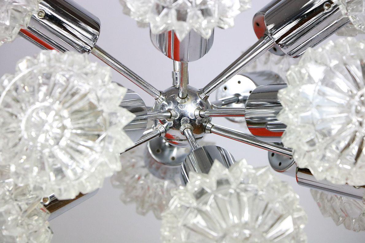 XL Chandelier, Sputnik by Richard Essig, Germany, Chrome and Glass, 1970s In Fair Condition For Sale In Berlin, BE