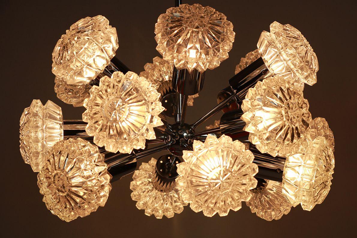 18th Century and Earlier XL Chandelier, Sputnik by Richard Essig, Germany, Chrome and Glass, 1970s For Sale