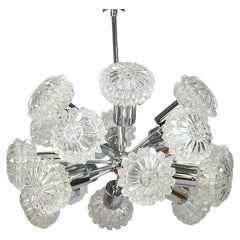 Antique XL Chandelier, Sputnik by Richard Essig, Germany, Chrome and Glass, 1970s