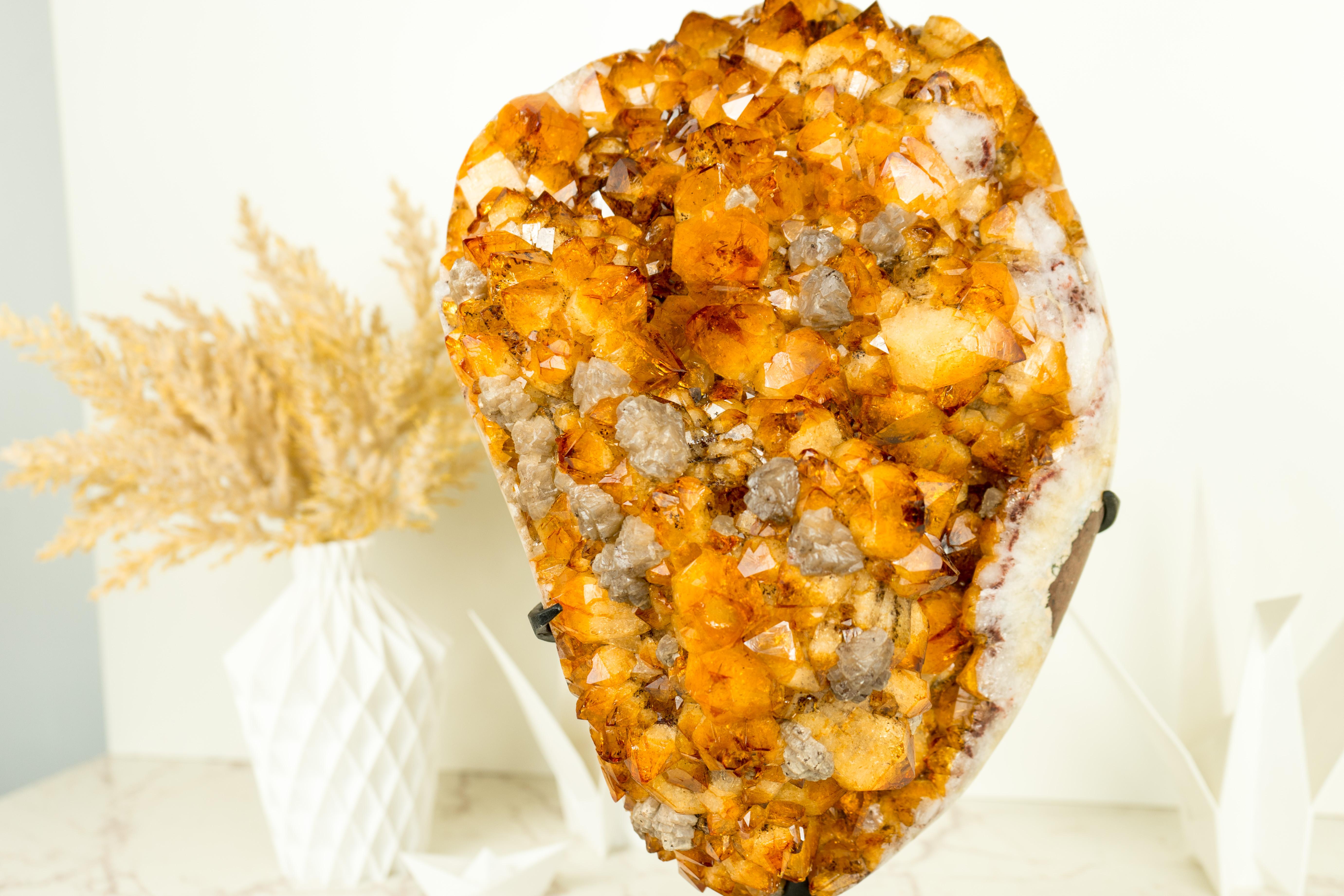 Contemporary XL Citrine Flower Crystal Geode, with AAA Citrine Druzy For Sale