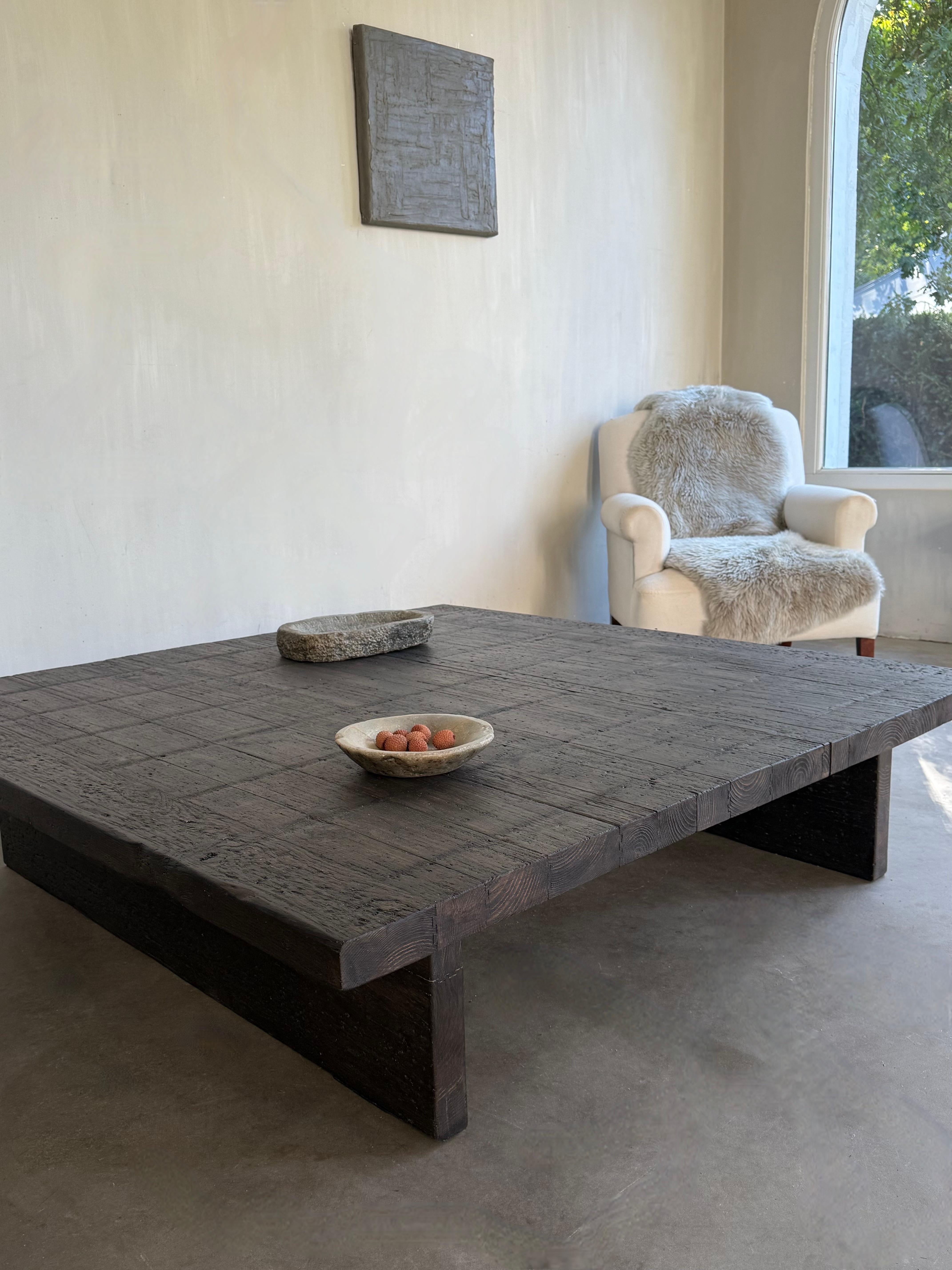 Minimalist XL Coffee Table in Antique Lariks For Sale