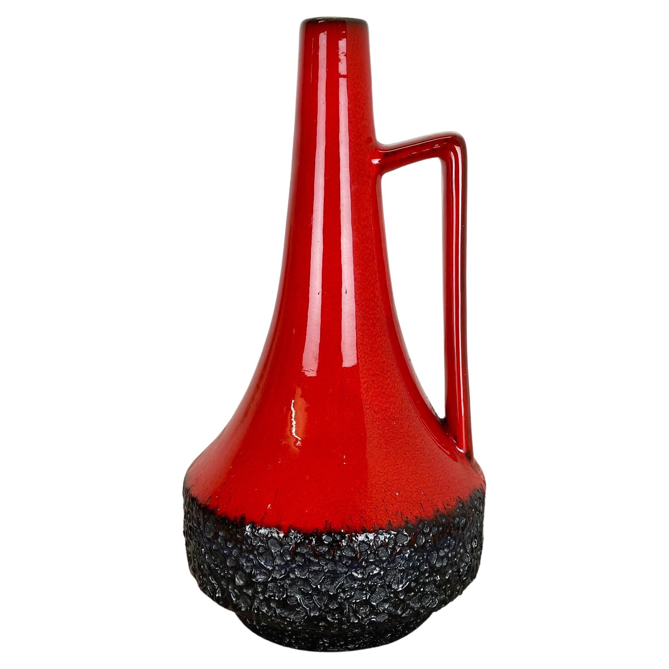 XL Colorful Fat Lava Pottery "Black-Red" Vase by Jopeko Ceramics, Germany, 1970s For Sale