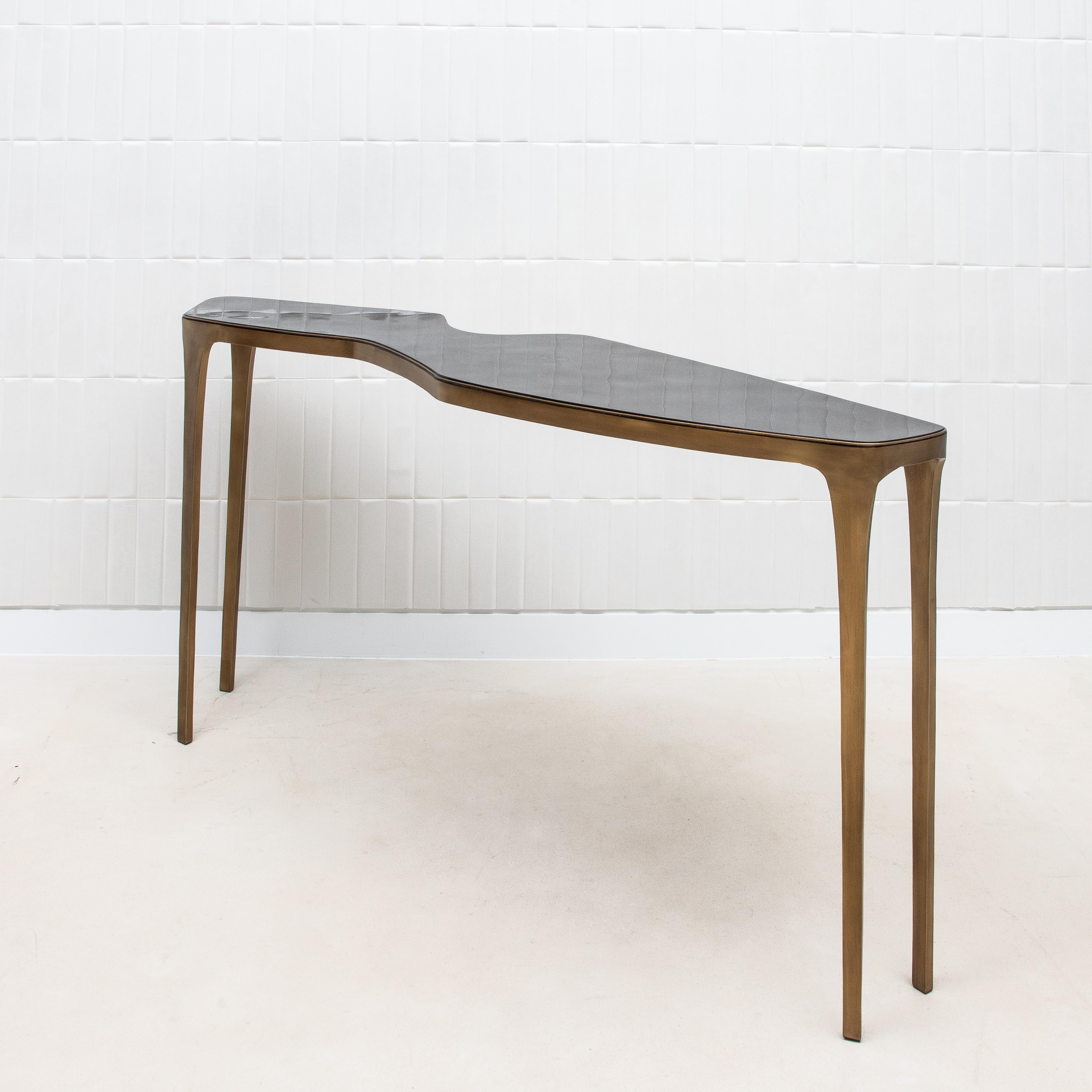 Art Deco XL Console in Pen Shell with Bronze Patina Brass by R&Y Augousti - IN STOCK For Sale