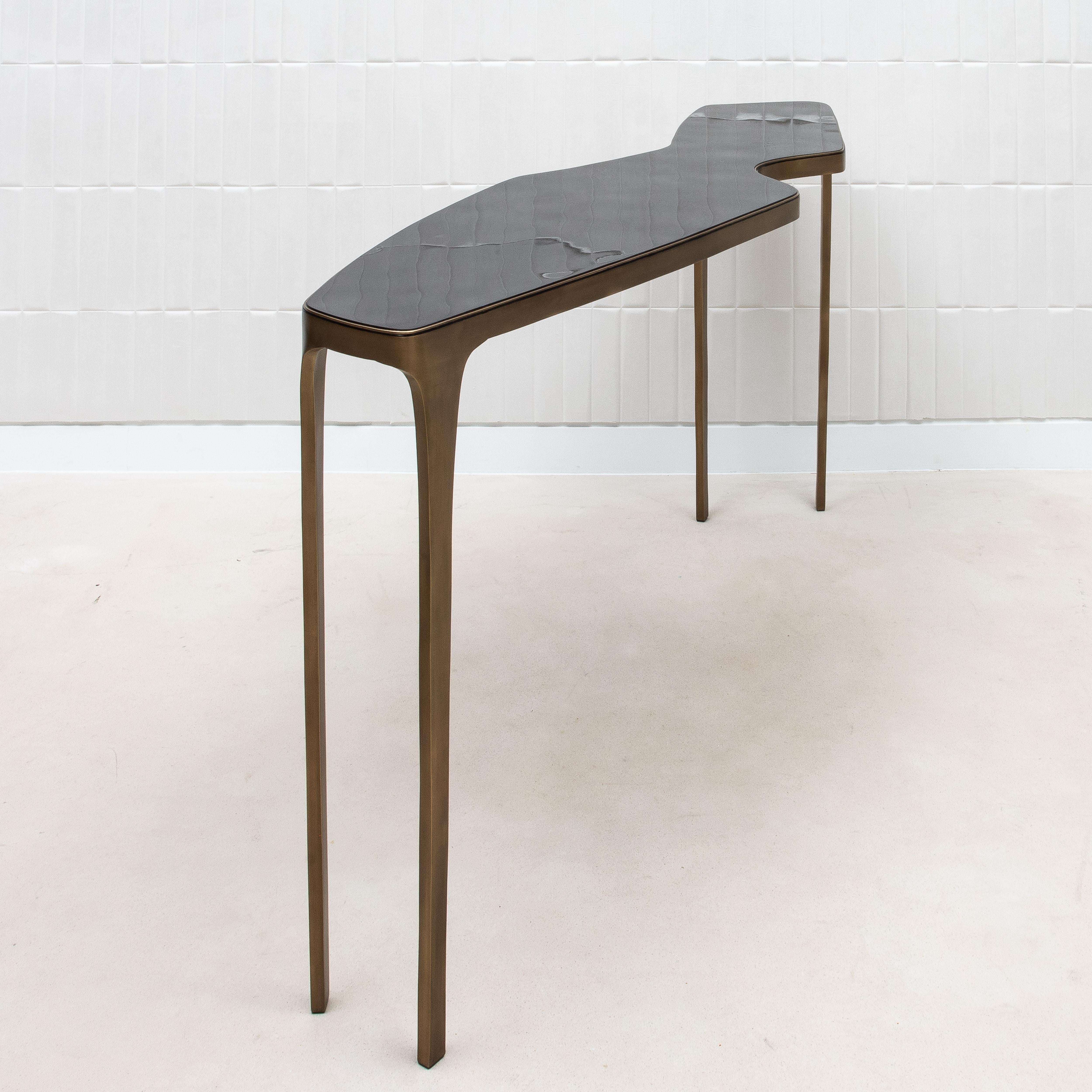 Hand-Crafted XL Console in Pen Shell with Bronze Patina Brass by R&Y Augousti - IN STOCK For Sale
