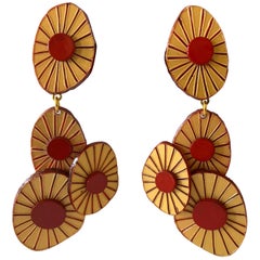 XL Contemporary Gold/Red Abstract Statement Earrings