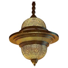 Extra Large Contemporary Moroccan Pierced Brass Chandelier, 81" Overall Height