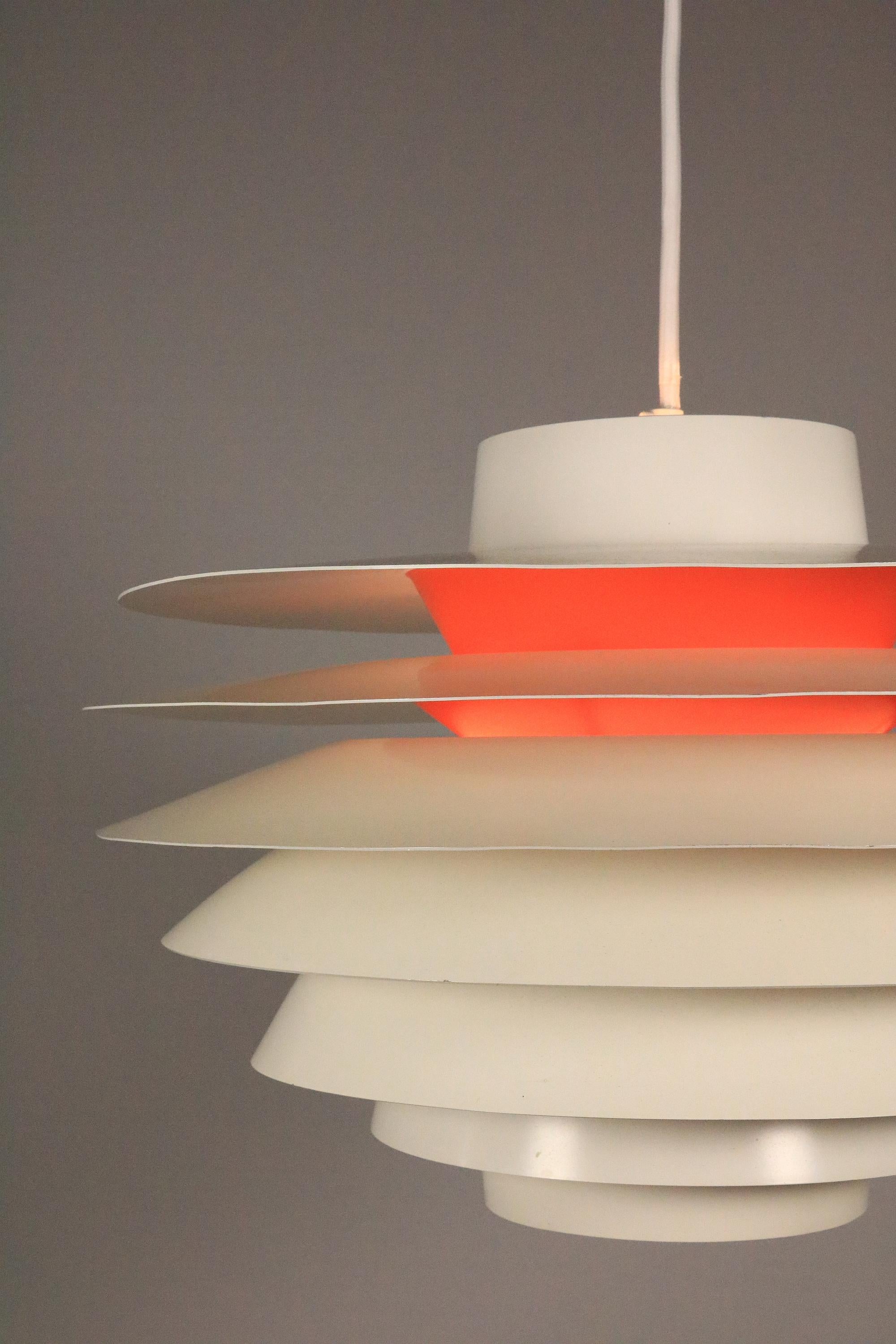 Mid-Century Modern XL Danish Pendant Lamp by Svend Middelboe for Nordisk Solar, White/Orange For Sale