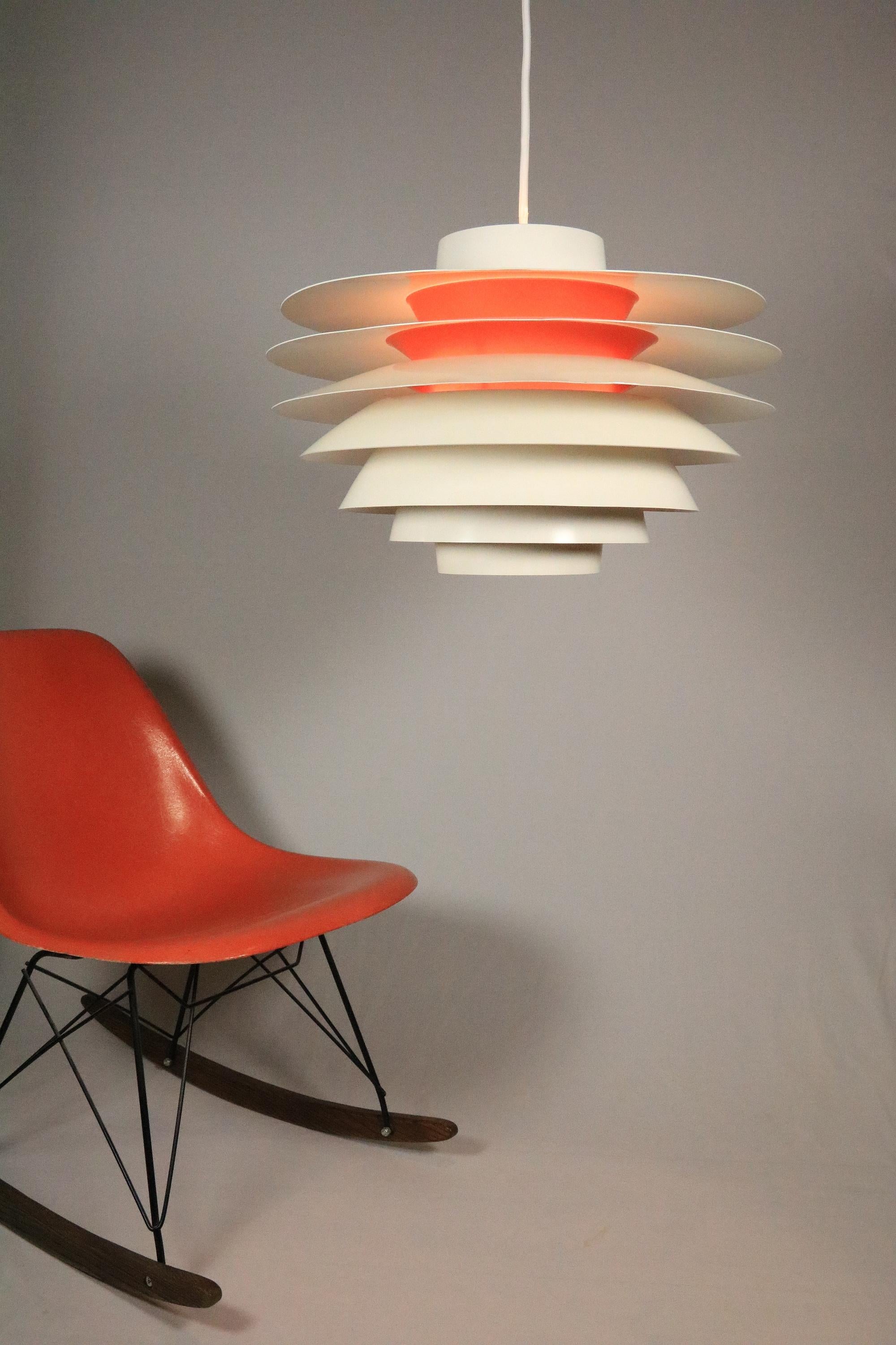 XL Danish Pendant Lamp by Svend Middelboe for Nordisk Solar, White/Orange In Fair Condition For Sale In Berlin, BE