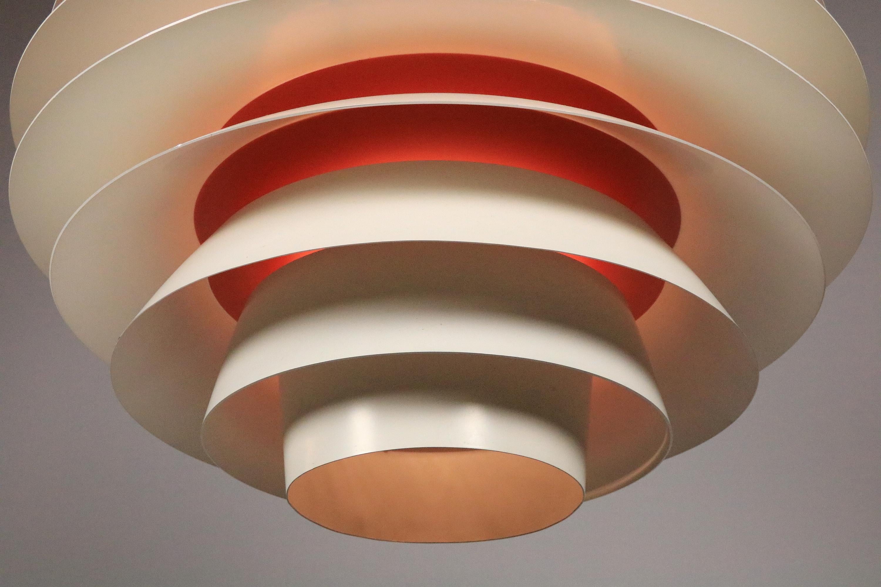 XL Danish Pendant Lamp by Svend Middelboe for Nordisk Solar, White/Orange For Sale 2