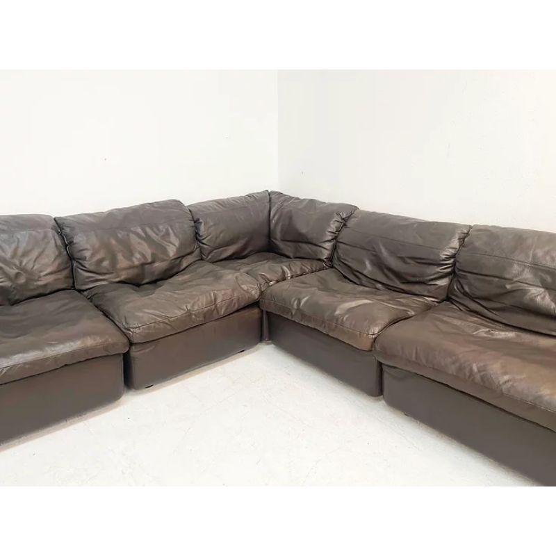XL Dark Brown Leather Sofa Set, 1970's In Good Condition In Nijlen, VAN